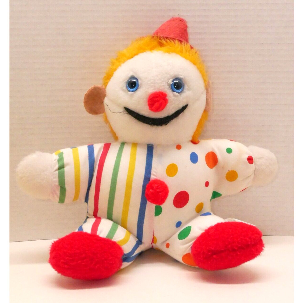 Bantam Vtg Clown Baby Stuffed Plush Soft Toy Rattle Stripes 10” Rattle